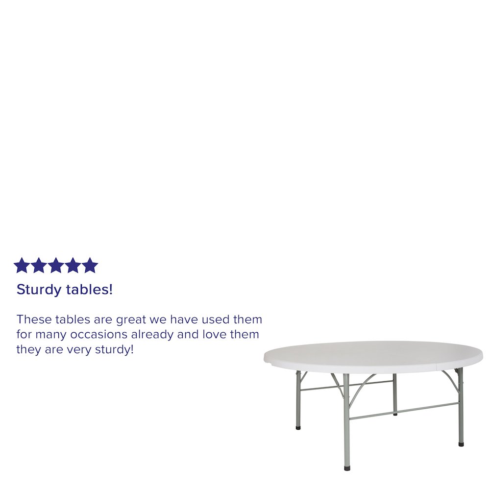 6-Foot Round Bi-Fold Granite White Plastic Banquet and Event Folding Table. Picture 4