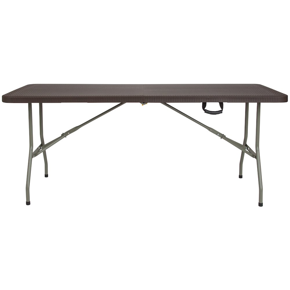 6-Foot Bi-Fold Brown Rattan Plastic Folding Table. Picture 2