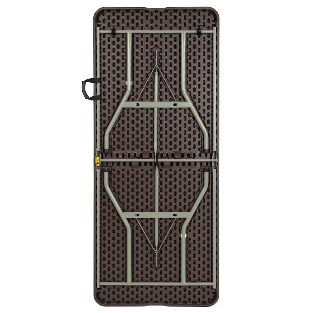 6-Foot Bi-Fold Brown Rattan Plastic Folding Table. Picture 3