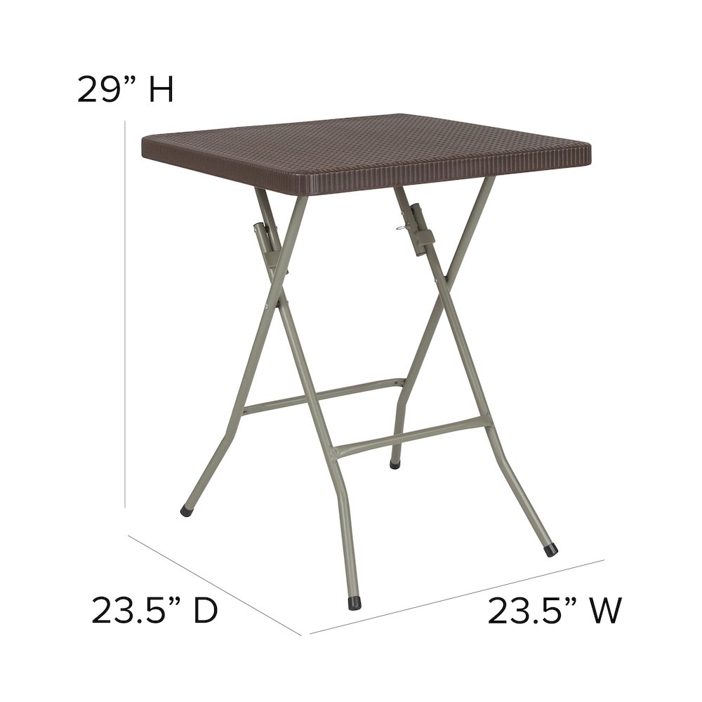 1.95-Foot Square Brown Rattan Plastic Folding Table. Picture 6