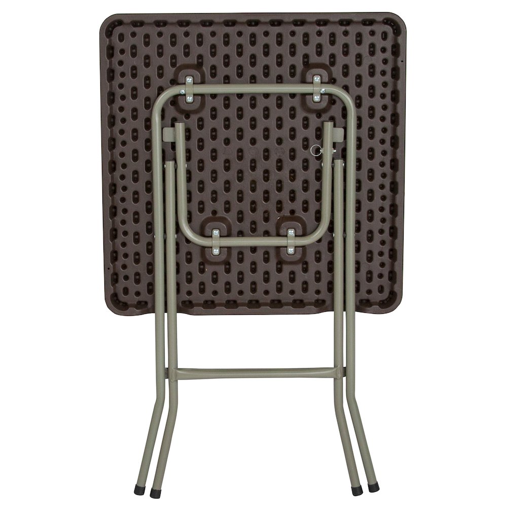 1.95-Foot Square Brown Rattan Plastic Folding Table. Picture 9
