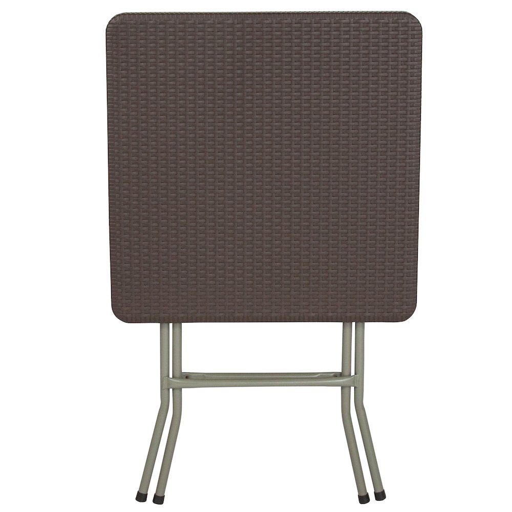 1.95-Foot Square Brown Rattan Plastic Folding Table. Picture 8
