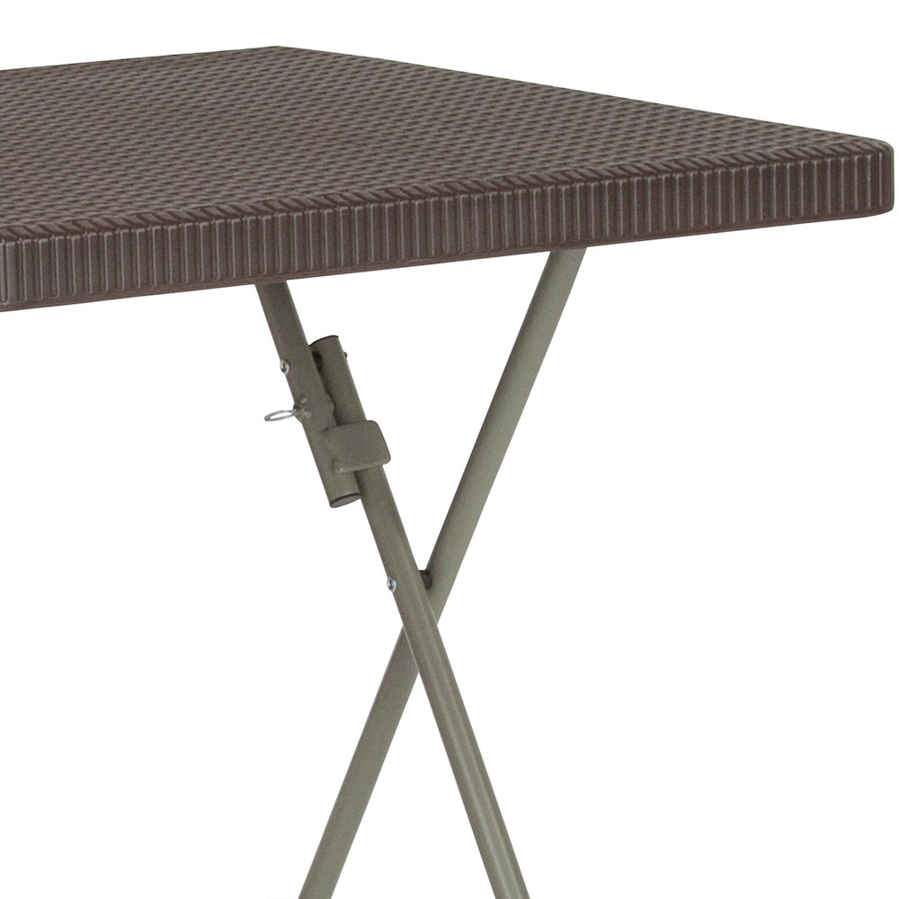 1.95-Foot Square Brown Rattan Plastic Folding Table. Picture 7