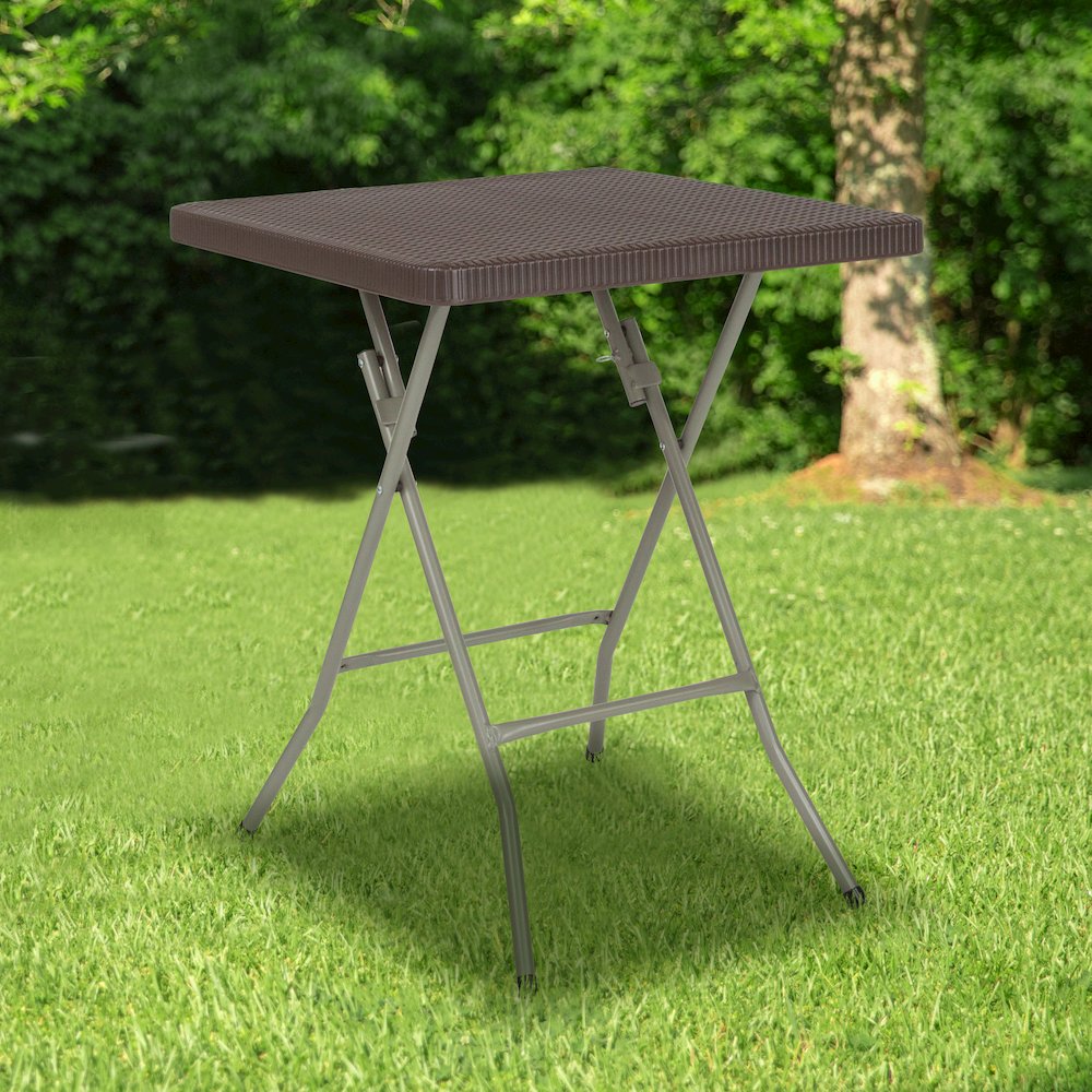 1.95-Foot Square Brown Rattan Plastic Folding Table. Picture 2
