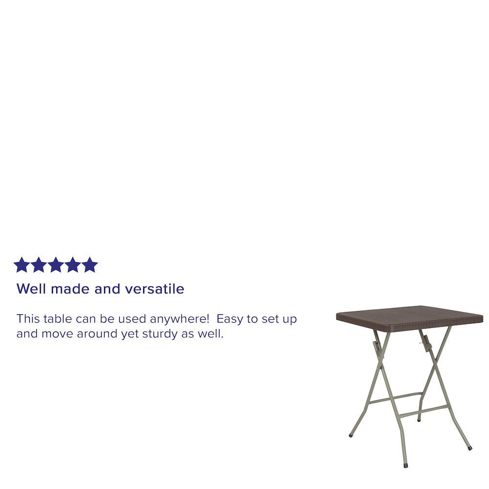 1.95-Foot Square Brown Rattan Plastic Folding Table. Picture 4