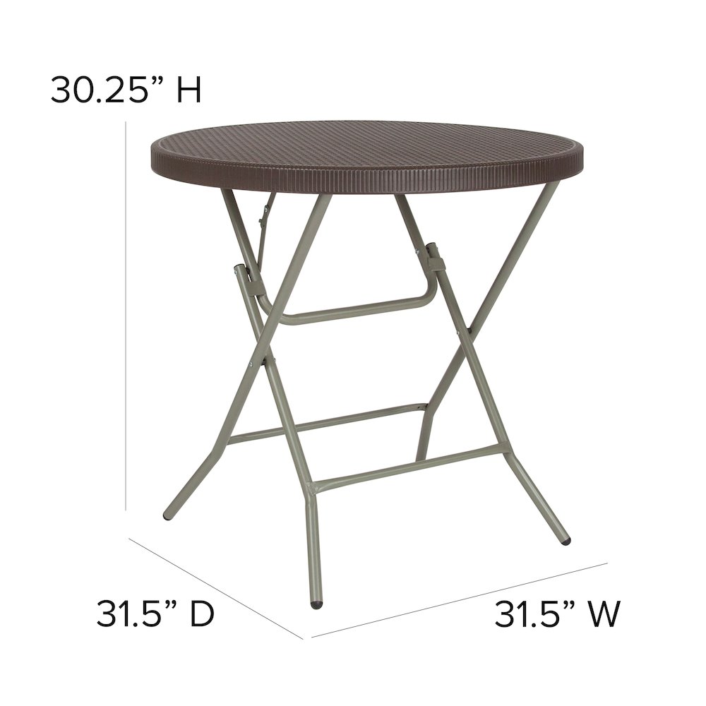 2.6-Foot Round Brown Rattan Plastic Folding Table. Picture 5
