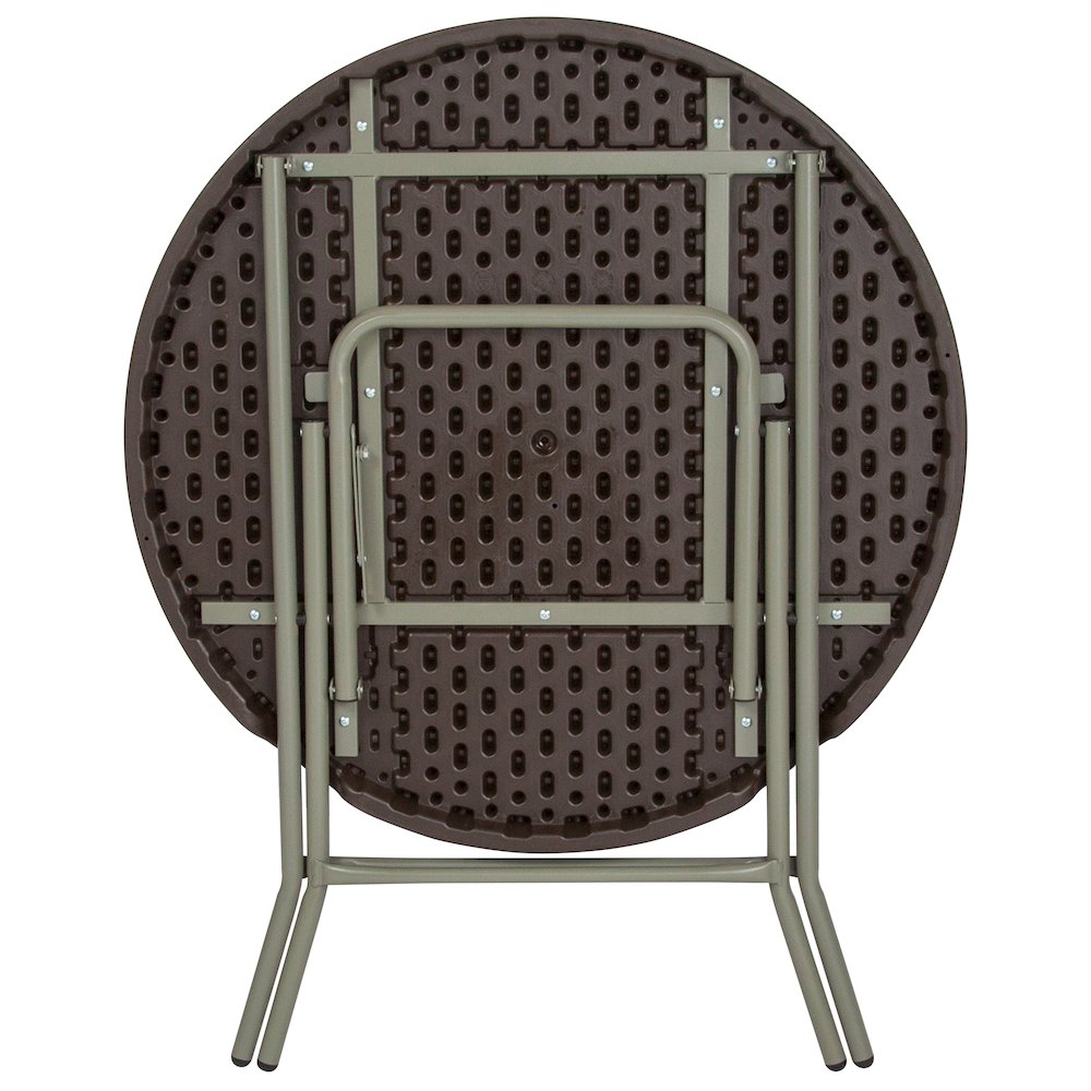 2.6-Foot Round Brown Rattan Plastic Folding Table. Picture 8