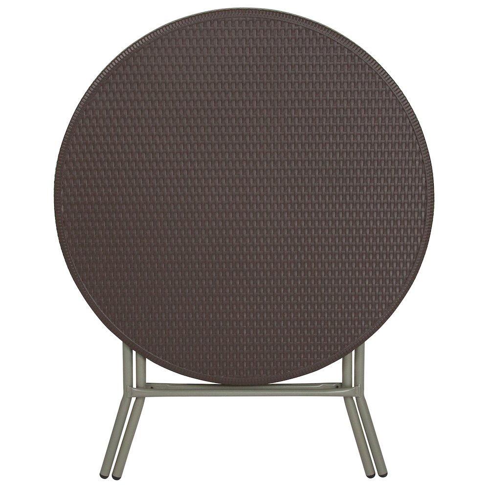 2.6-Foot Round Brown Rattan Plastic Folding Table. Picture 7