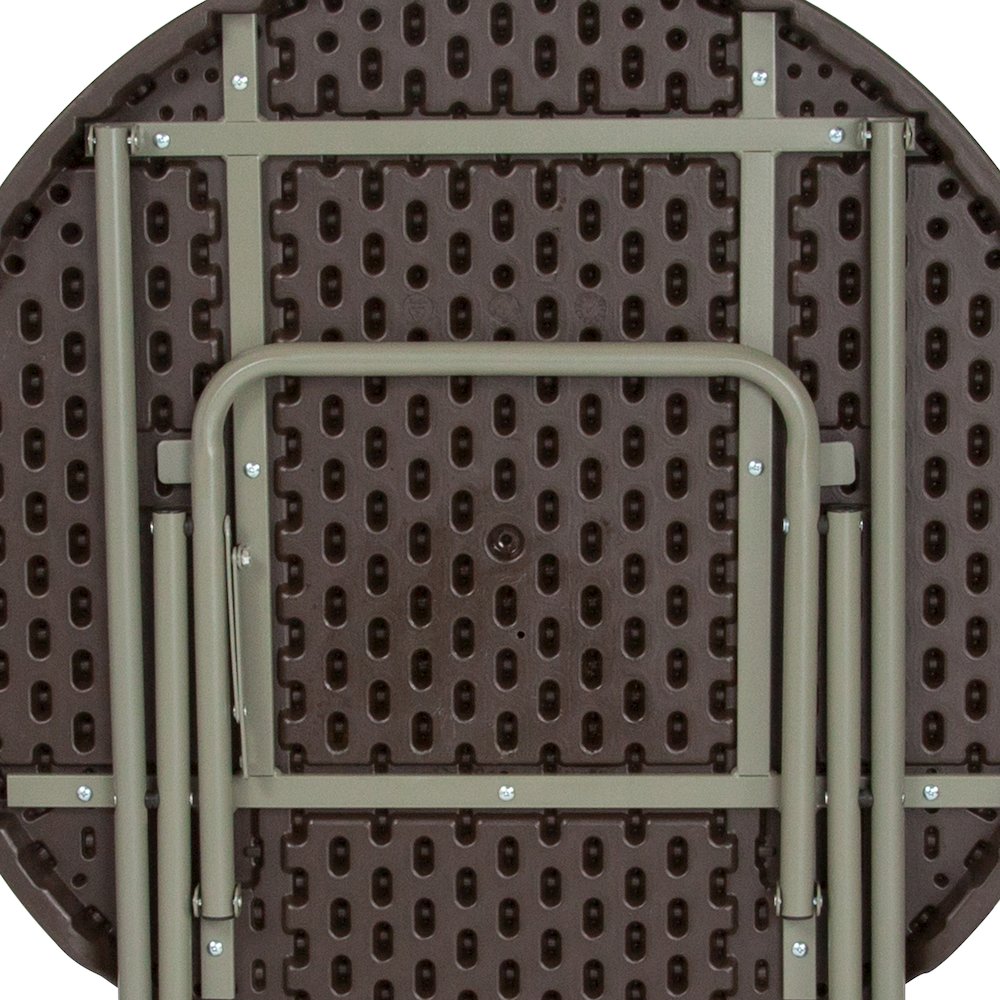 2.6-Foot Round Brown Rattan Plastic Folding Table. Picture 9