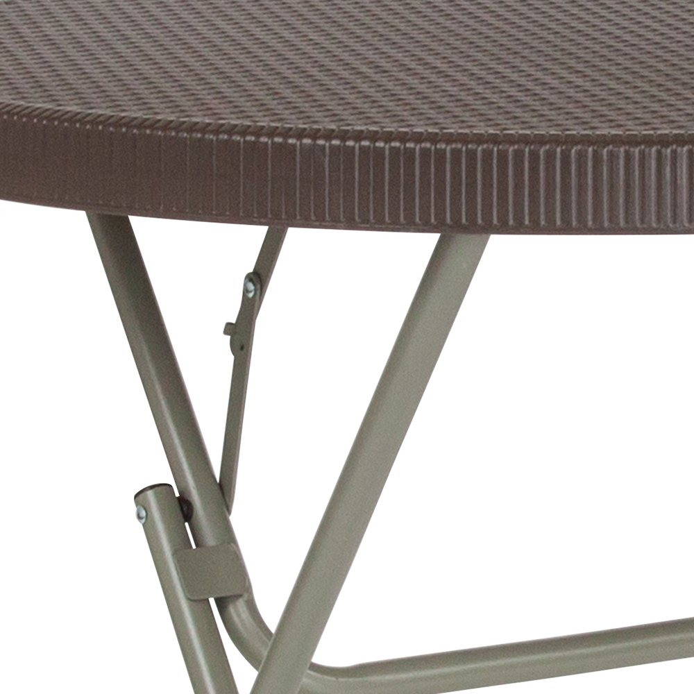 2.6-Foot Round Brown Rattan Plastic Folding Table. Picture 6