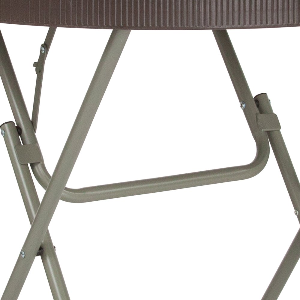 2.6-Foot Round Brown Rattan Plastic Folding Table. Picture 10