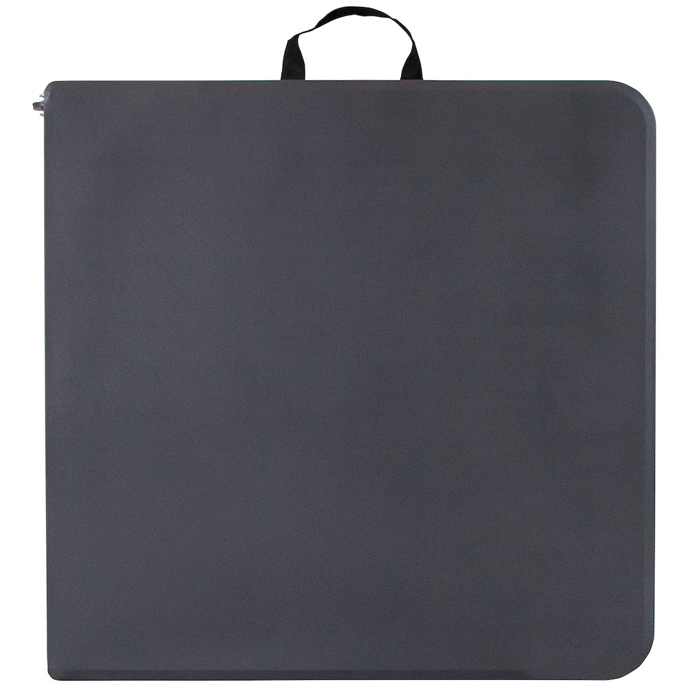 4-Foot Height Adjustable Bi-Fold Dark Gray Plastic Folding Table with Carrying Handle. Picture 5