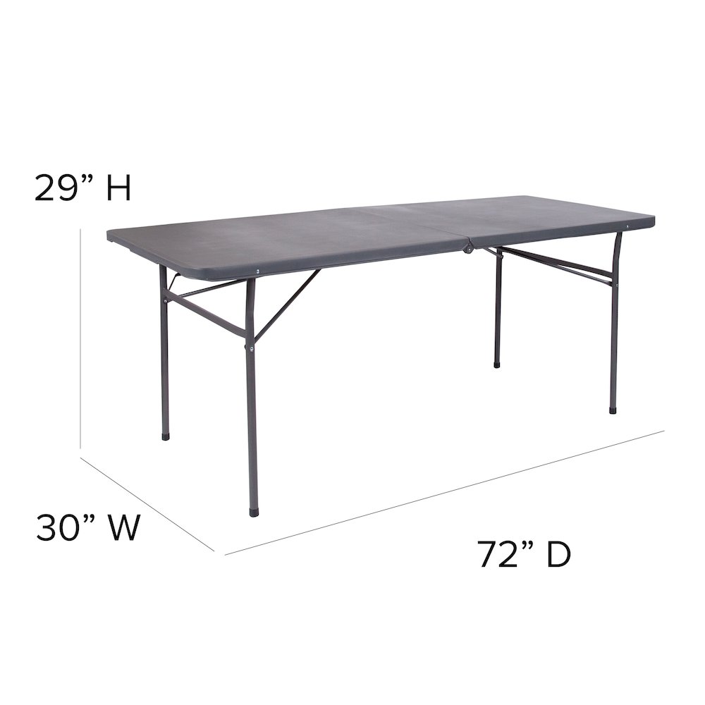 6-Foot Bi-Fold Dark Gray Plastic Folding Table with Carrying Handle. Picture 6