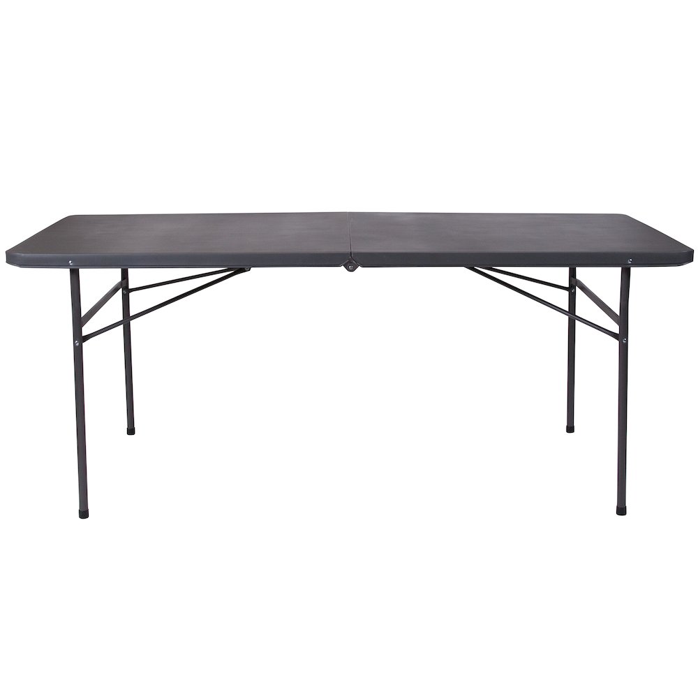 6-Foot Bi-Fold Dark Gray Plastic Folding Table with Carrying Handle. Picture 8