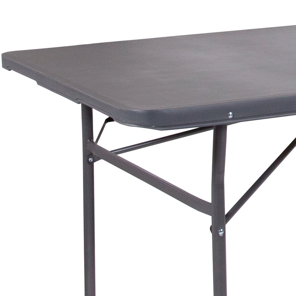 6-Foot Bi-Fold Dark Gray Plastic Folding Table with Carrying Handle. Picture 11