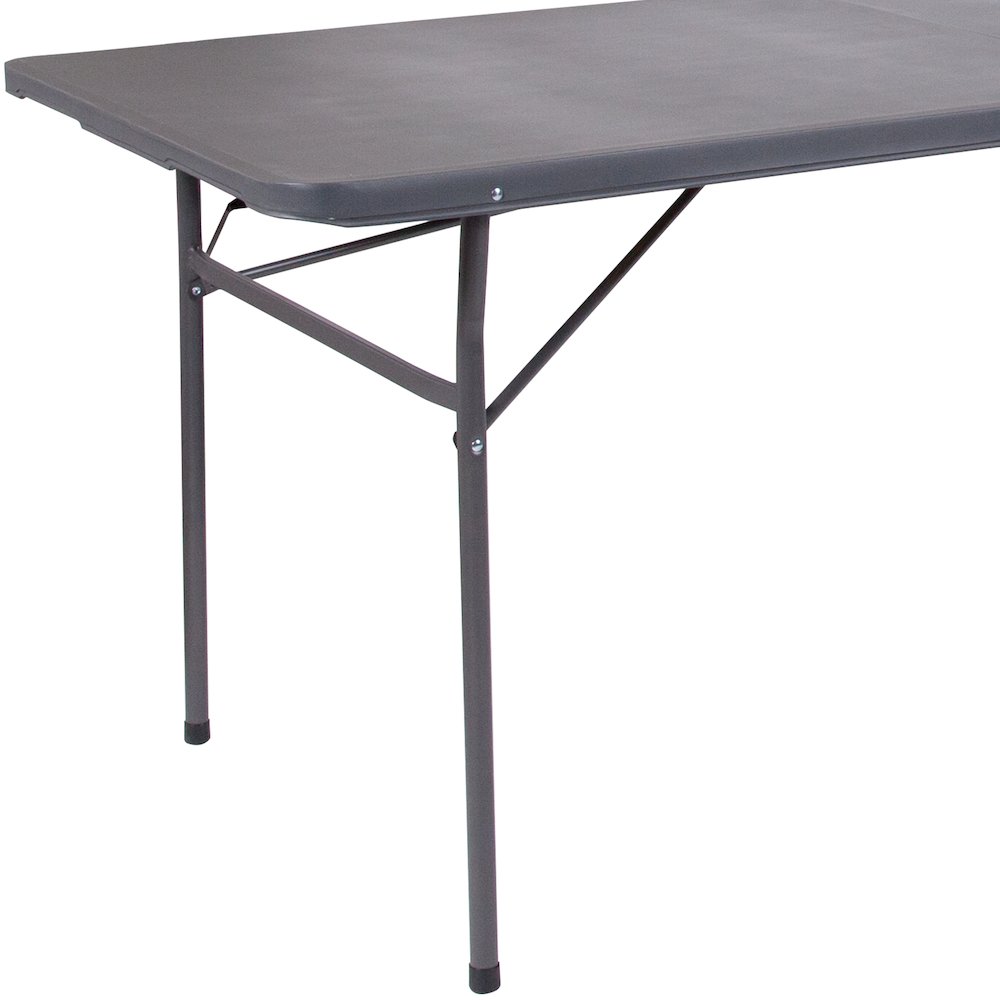 6-Foot Bi-Fold Dark Gray Plastic Folding Table with Carrying Handle. Picture 10