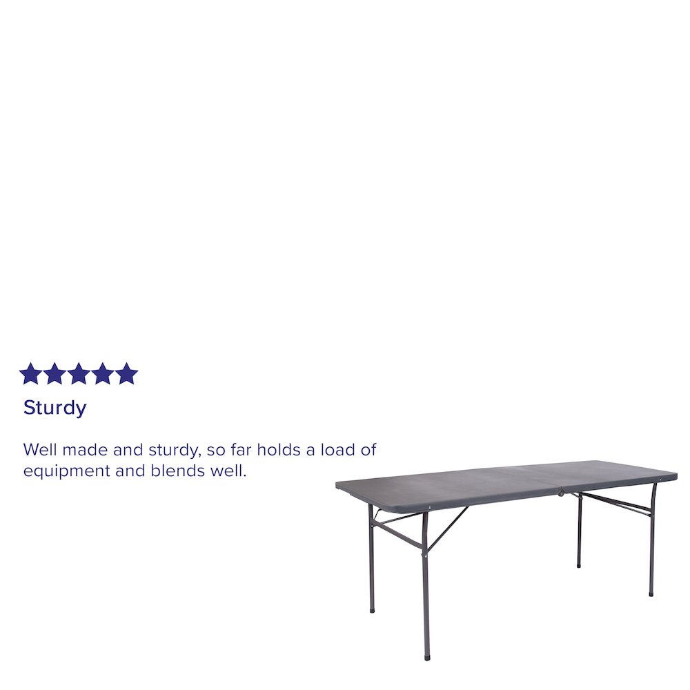 6-Foot Bi-Fold Dark Gray Plastic Folding Table with Carrying Handle. Picture 4