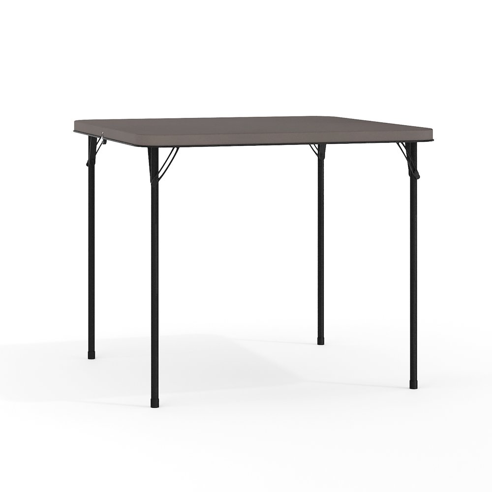 2.83-Foot Square Bi-Fold Dark Gray Plastic Folding Table with Carrying Handle. Picture 1