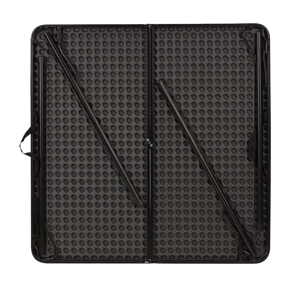 2.83-Foot Square Bi-Fold Dark Gray Plastic Folding Table with Carrying Handle. Picture 13