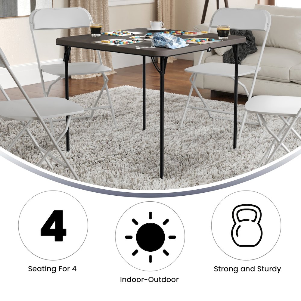 2.83-Foot Square Bi-Fold Dark Gray Plastic Folding Table with Carrying Handle. Picture 6