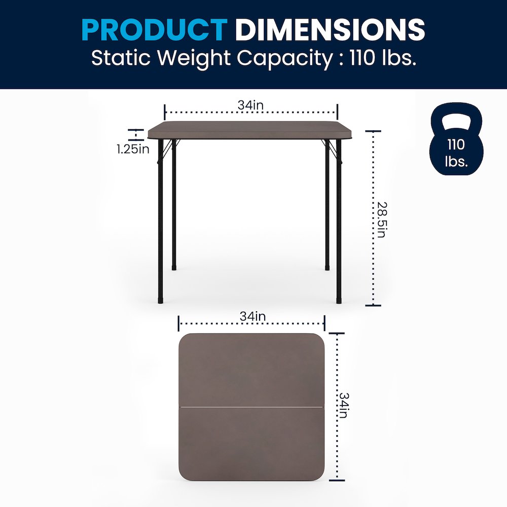 2.83-Foot Square Bi-Fold Dark Gray Plastic Folding Table with Carrying Handle. Picture 8