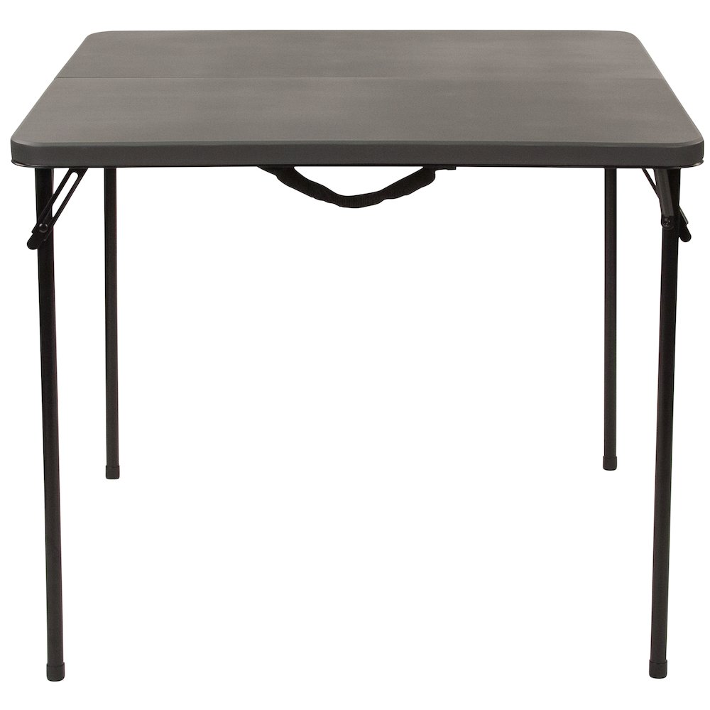 2.83-Foot Square Bi-Fold Dark Gray Plastic Folding Table with Carrying Handle. Picture 12