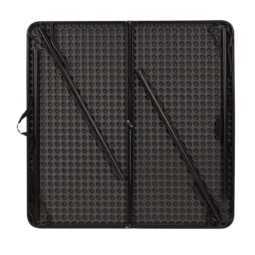 2.83-Foot Square Bi-Fold Dark Gray Plastic Folding Table with Carrying Handle. Picture 4