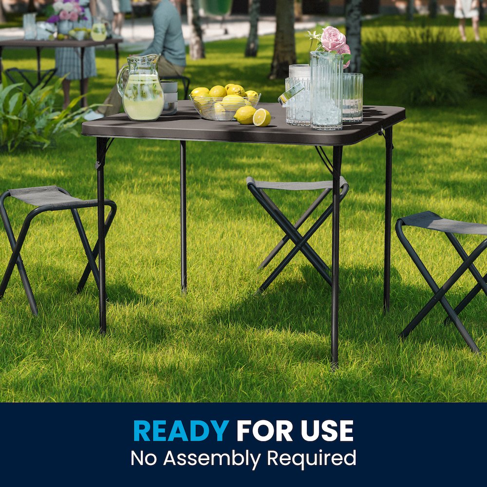 2.83-Foot Square Bi-Fold Dark Gray Plastic Folding Table with Carrying Handle. Picture 2