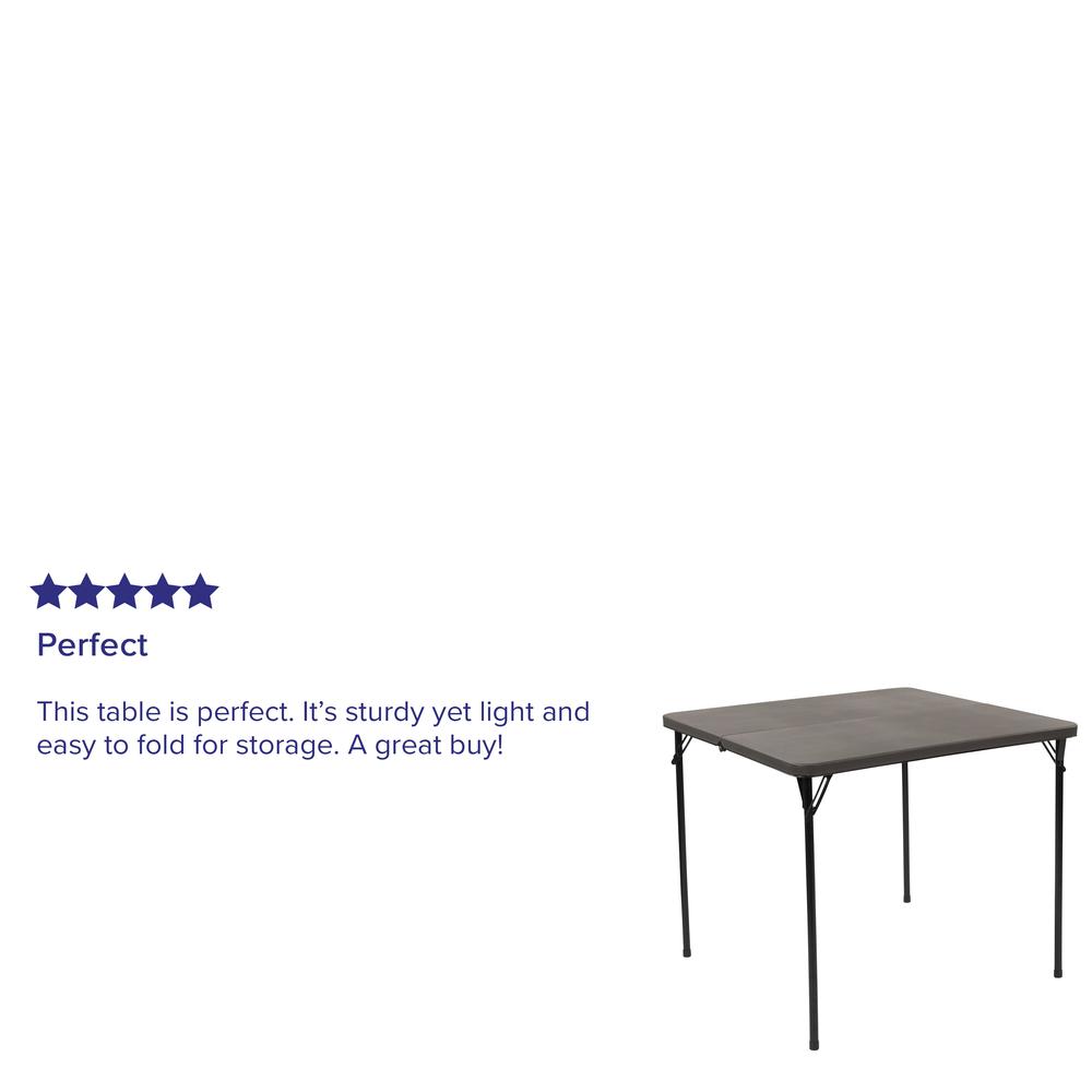 2.83-Foot Square Bi-Fold Dark Gray Plastic Folding Table with Carrying Handle. Picture 6