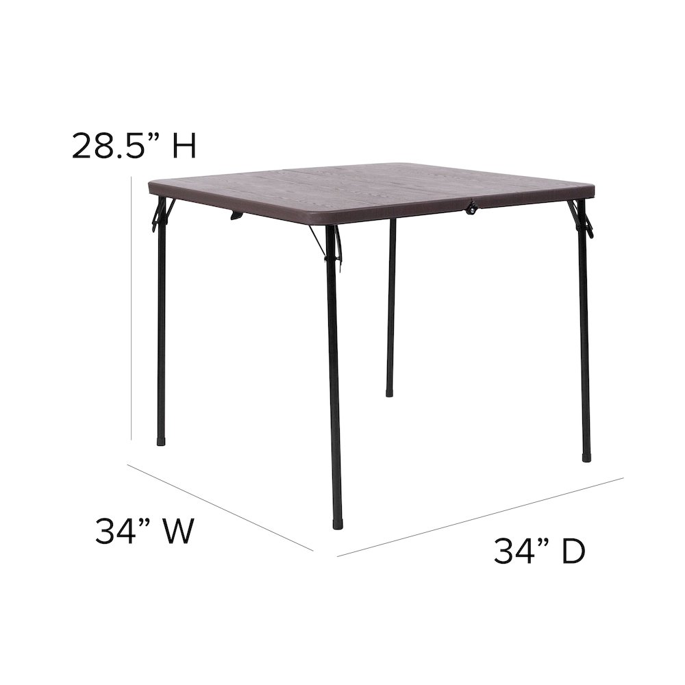 2.83-Foot Bi-Fold Brown Wood Grain Plastic Folding Table with Carrying Handle. Picture 6