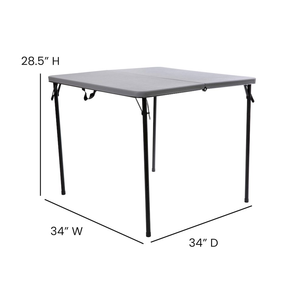 2.83-Foot Square Bi-Fold Gray Plastic Folding Table with Carrying Handle. Picture 6