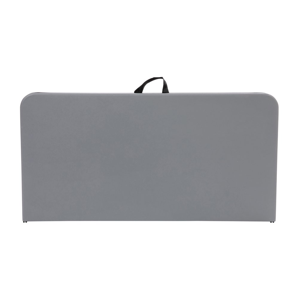 2.83-Foot Square Bi-Fold Gray Plastic Folding Table with Carrying Handle. Picture 7