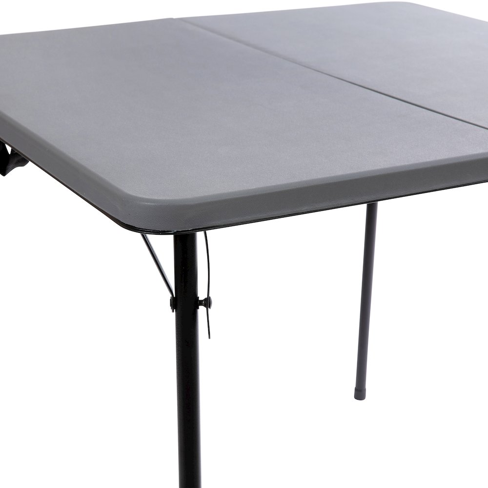 2.83-Foot Square Bi-Fold Gray Plastic Folding Table with Carrying Handle. Picture 11