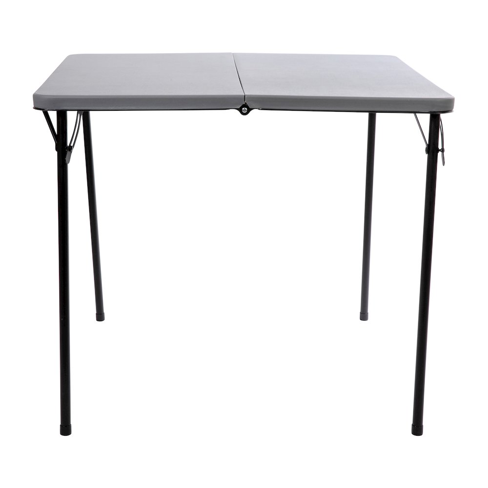 2.83-Foot Square Bi-Fold Gray Plastic Folding Table with Carrying Handle. Picture 8