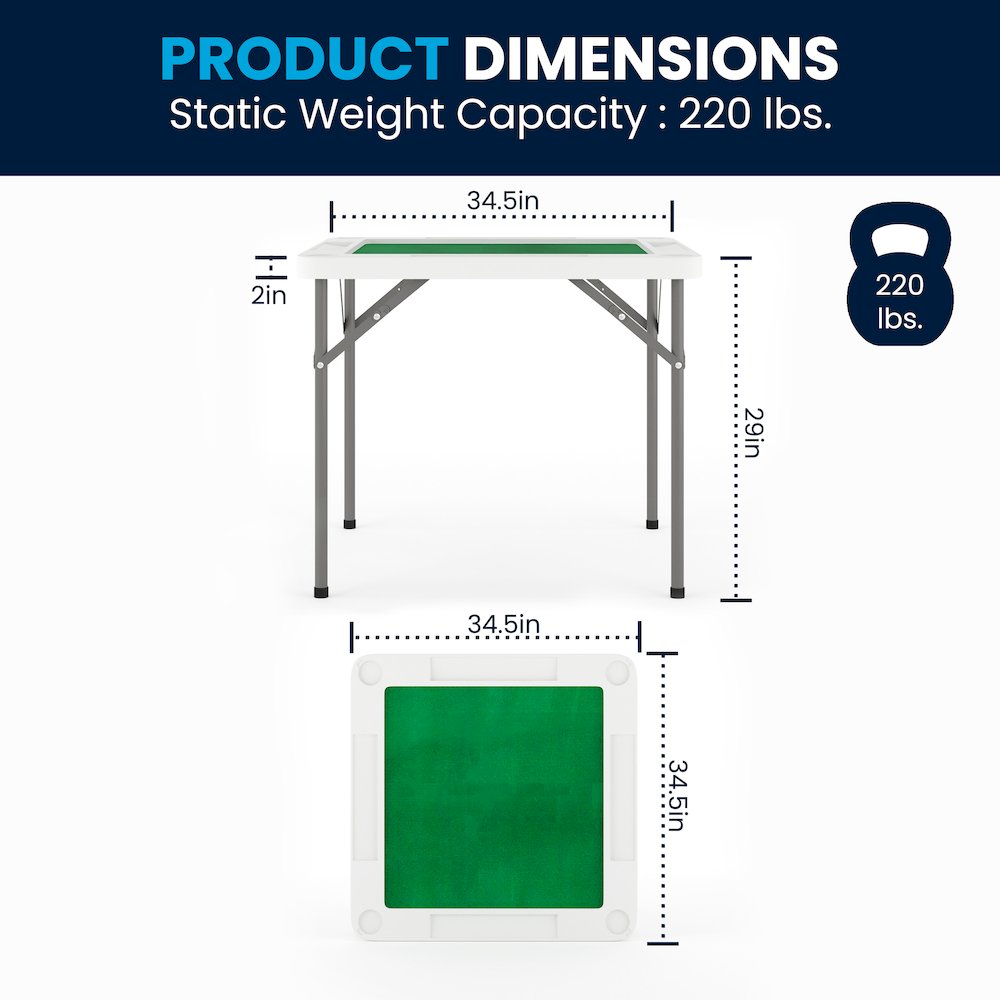 34.5" Square 4-Player Folding Card Game Table with Green Playing Surface and Cup Holders. Picture 2