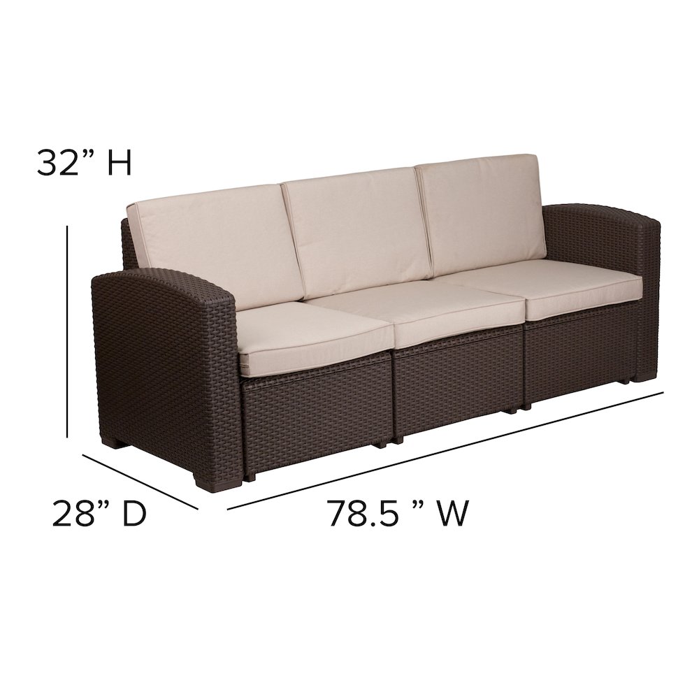 4 Piece Outdoor Faux Rattan Chair, Sofa and Table Set in Seneca Chocolate Brown. Picture 6