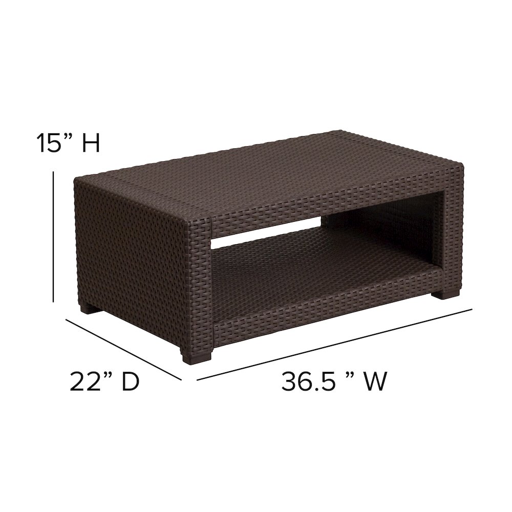 4 Piece Outdoor Faux Rattan Chair, Sofa and Table Set in Seneca Chocolate Brown. Picture 7