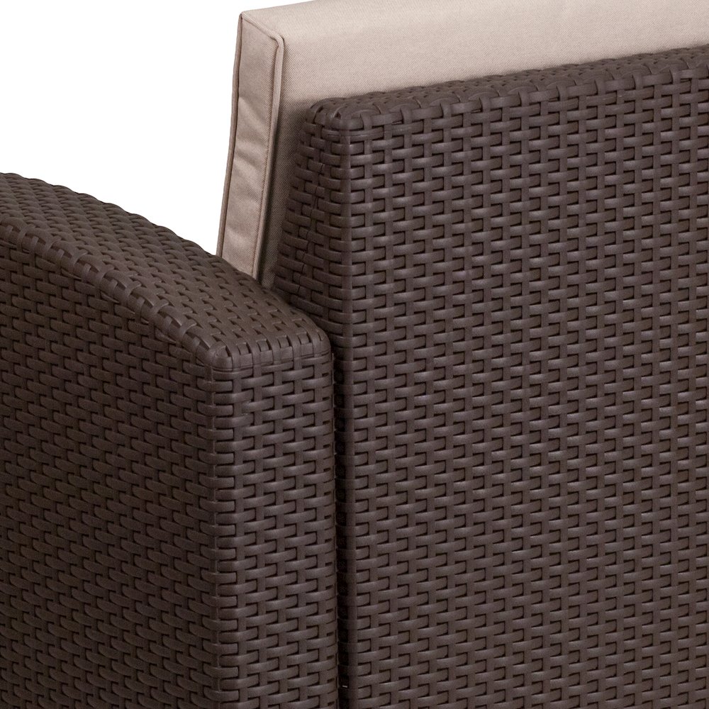 Chocolate Brown Faux Rattan Chair with All-Weather Beige Cushion. Picture 7
