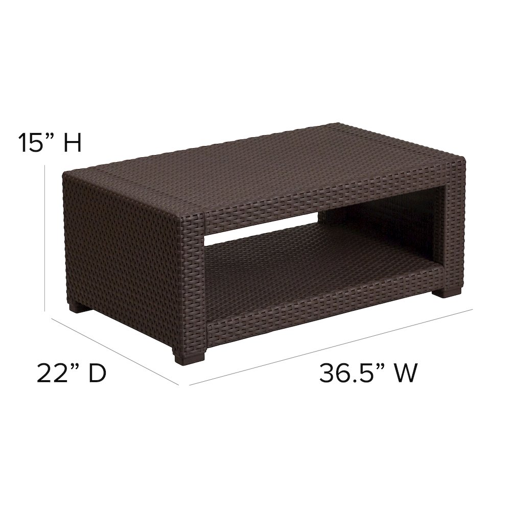 Chocolate Brown Faux Rattan Coffee Table. Picture 5