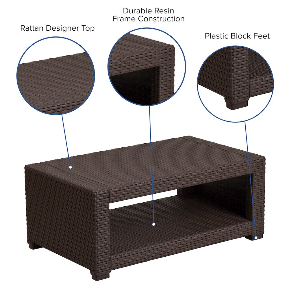 Chocolate Brown Faux Rattan Coffee Table. Picture 4