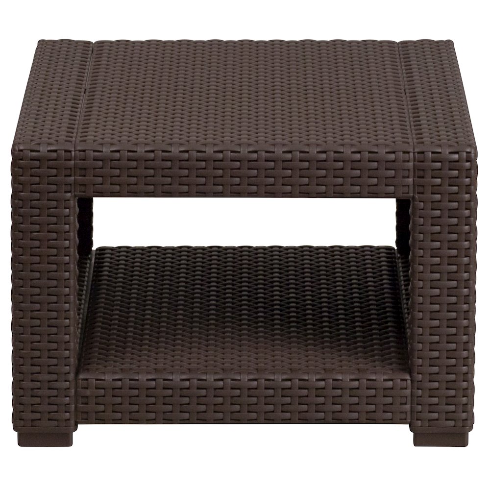 Chocolate Brown Faux Rattan End Table. Picture 7