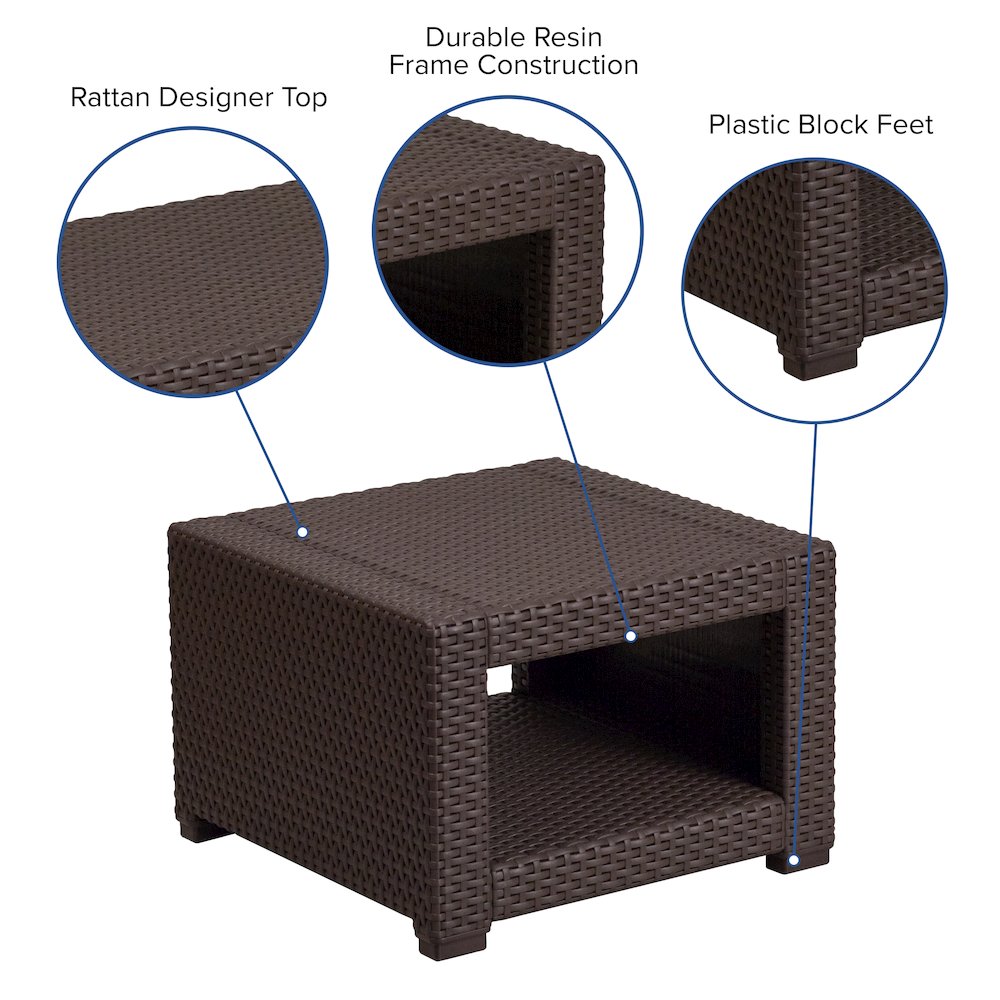 Chocolate Brown Faux Rattan End Table. Picture 4