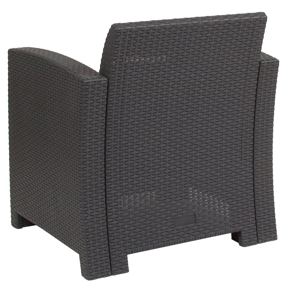 Dark Gray Faux Rattan Chair with All-Weather Light Gray Cushion. Picture 4