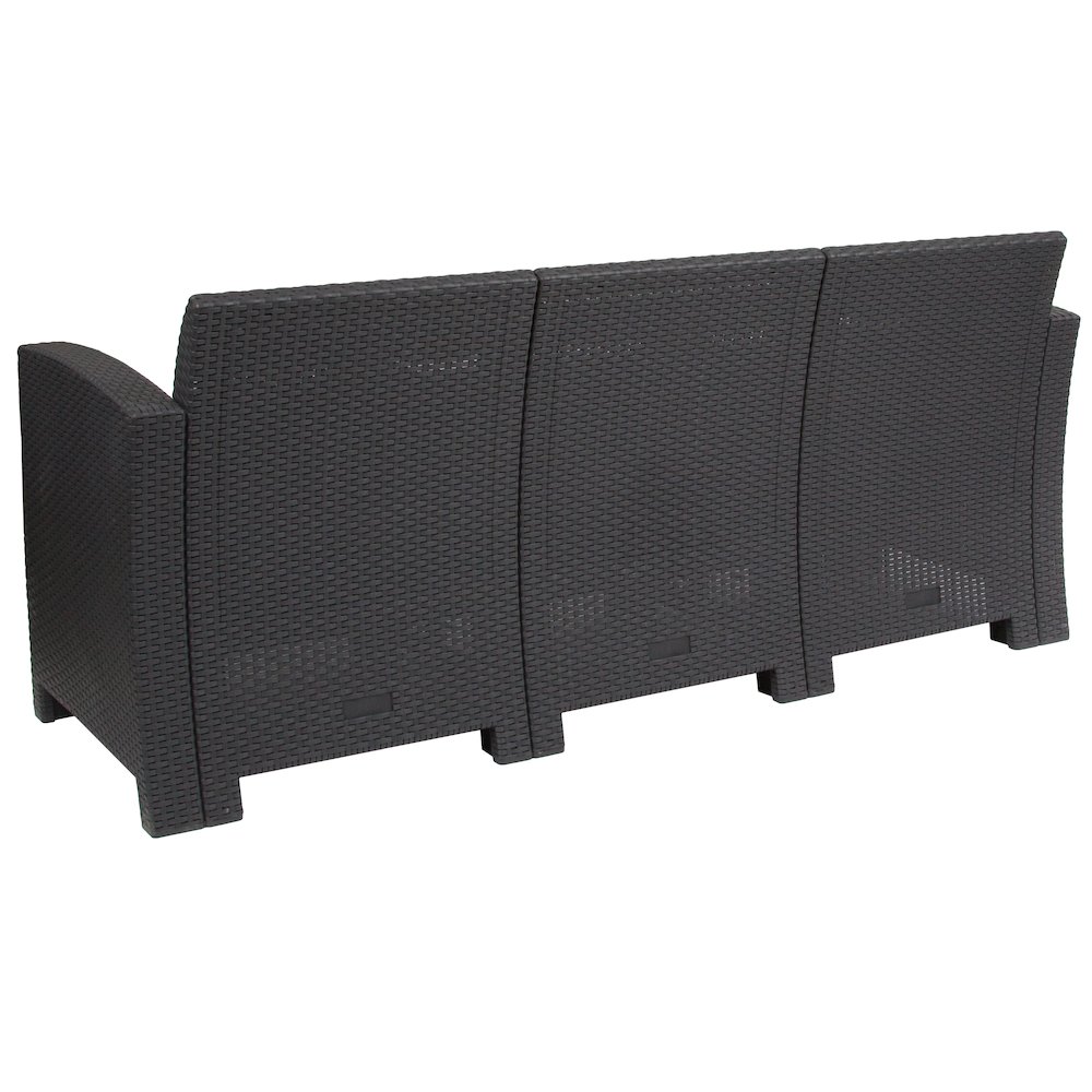 Dark Gray Faux Rattan Sofa with All-Weather Seneca Light Gray Cushions. Picture 6