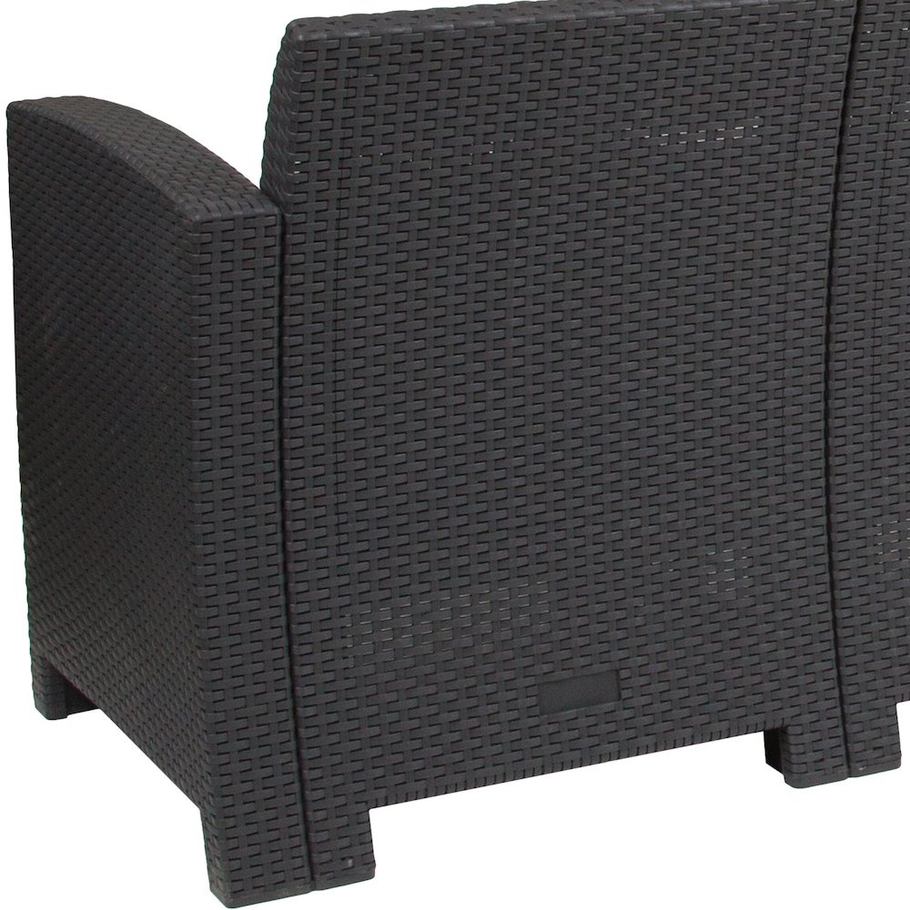 Dark Gray Faux Rattan Sofa with All-Weather Seneca Light Gray Cushions. Picture 7