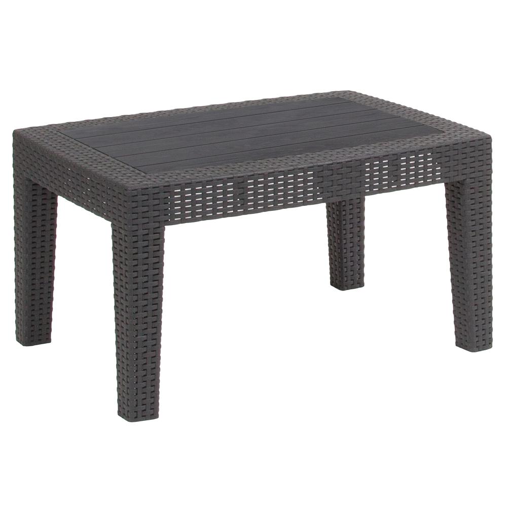 Dark Gray Faux Rattan Coffee Table. Picture 1