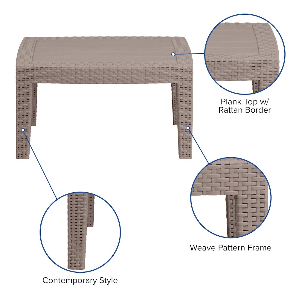 Light Gray Faux Rattan Coffee Table. Picture 4