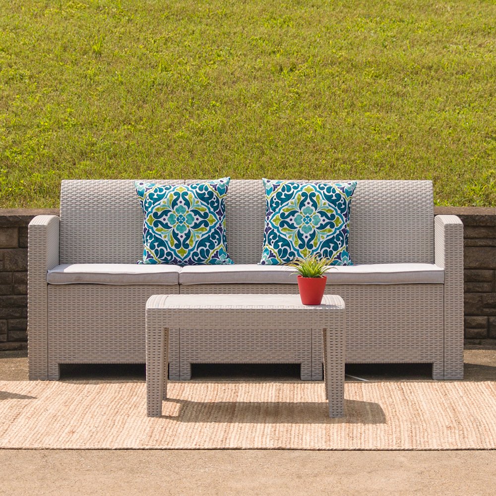 Light Gray Faux Rattan Coffee Table. Picture 2
