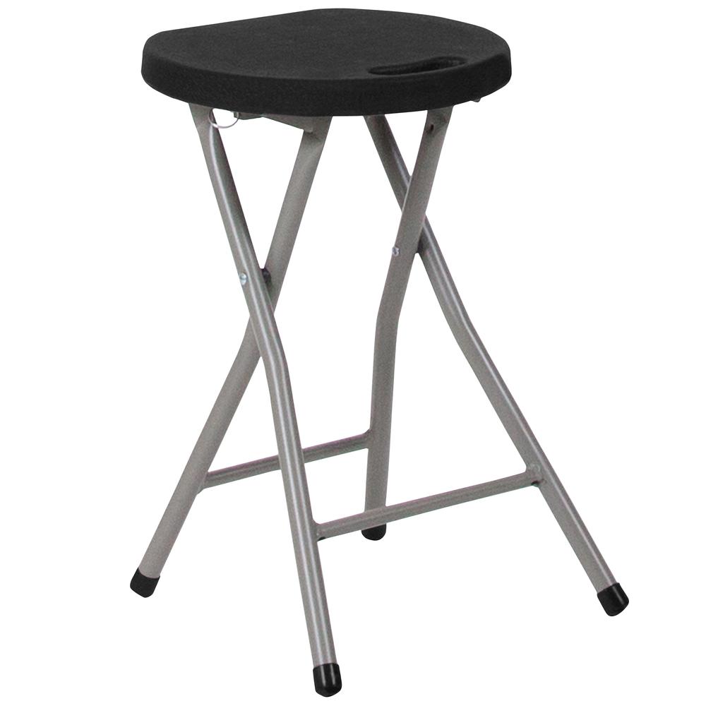 Foldable Stool with Black Plastic Seat and Titanium Gray Frame. Picture 8