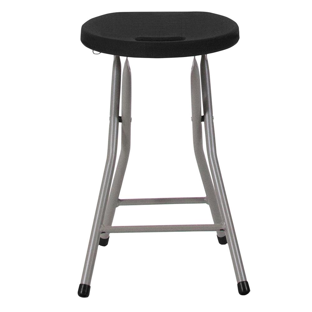 Foldable Stool with Black Plastic Seat and Titanium Gray Frame. Picture 10
